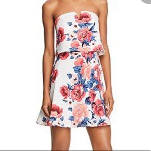 BLOOMINGDALES Strapless Floral dress. Aqua brand, Size Medium.